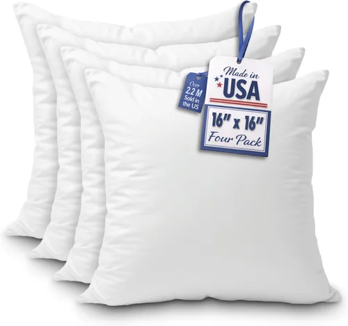Miniatura 9 de Foamily Juego de 4 rellenos para almohada hipoalergénicas de primera calidad, con forma cuadrada de poliéster, estándar, blancos