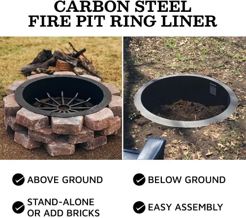 Miniatura 2 de Ash & Ember - Revestimiento de acero para hoguera de 33" de diámetro exterior x 27" interior - Revestimiento de 4 paneles de acero de 1.5mm