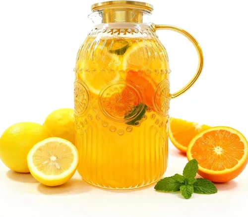 Miniatura 8 de Amzcku Jarra de vidrio con tapa, jarra de agua vintage de 1 galón/128 onzas, jarra de agua para preparación fría, café, limonada, té helado