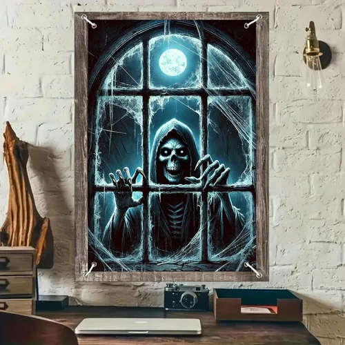 Miniatura 11 de BlissYard Pancarta para ventana de Halloween de 31 x 47 pulgadas, diseño de casa embrujada, fantasma, ventana, espíritu espeluznante, decoración
