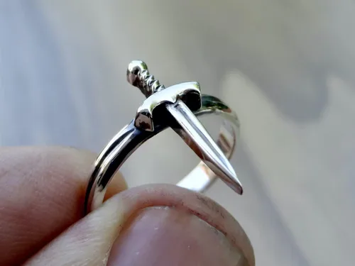 Miniatura 6 de Anillo de espada de plata de ley 925, banda de daga, ajuste abierto, joyería unisex