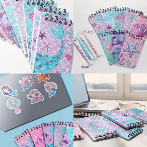 Miniatura 6 de LiYiQ Juego de 148 calcomanías de papel de sirena para regalo de devolución, mini cuadernos, bolígrafos, calcomanías para suministros de cumpleaños
