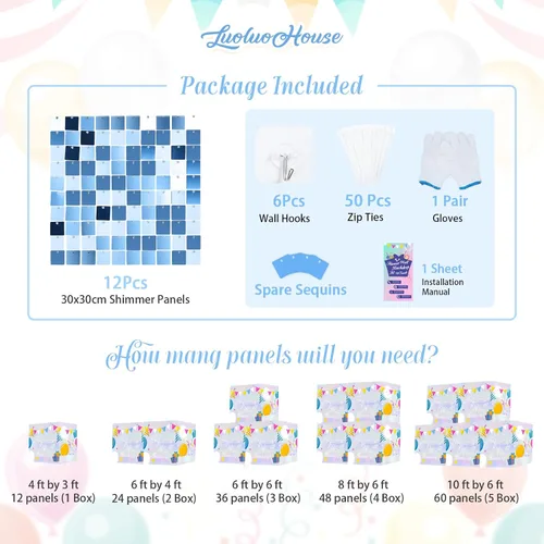 Miniatura 7 de 12 paneles cuadrados de lentejuelas brillantes para pared color azul claro (Baby Blue) telón de fondo decorativo para fiestas de bodas