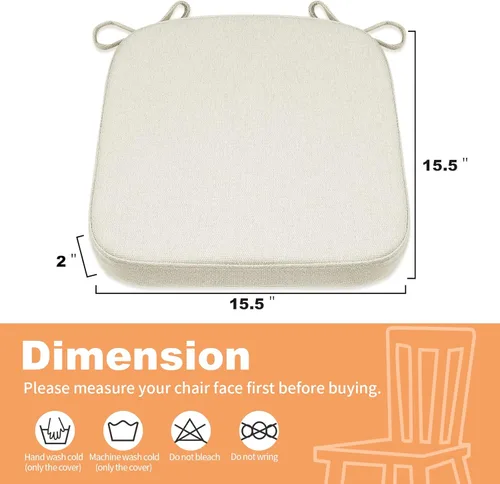 Miniatura 4 de SINOSSO Cojín de espuma viscoelástica para silla plegable, 1 unidad, almohadilla cuadrada gruesa de 2 pulgadas para silla de cocina con lazos, cojín