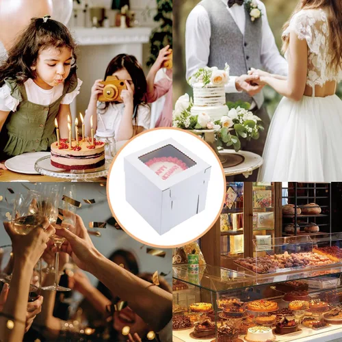 Miniatura 7 de Cajas altas para tartas de nivel, 10 x 10 x 12 pulgadas [10 unidades] Caja gruesa y resistente para pasteles con ventana, contenedor para pasteles