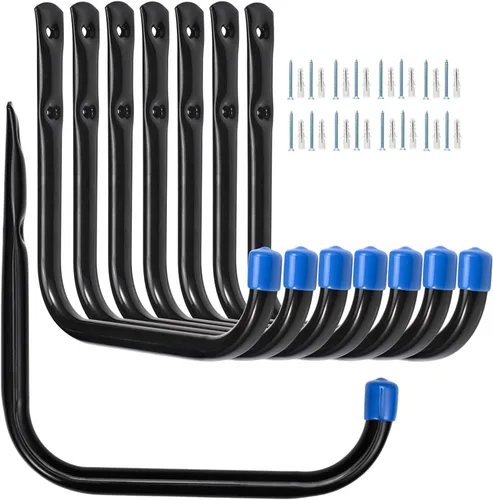 Miniatura 10 de Ganchos de almacenamiento de garaje, 16 piezas resistentes de montaje en pared J para herramientas, cable, cable de extensión (19G-3.3 pulgadas 16)