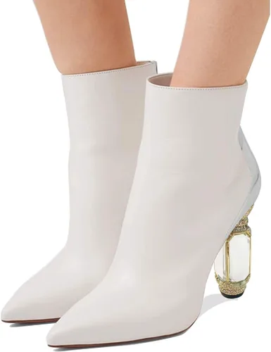 Miniatura 164 de FSJ Botas de tacón alto con punta puntiaguda para mujer, con tacón alto, con cremallera lateral brillante, estilo casual, para uso diario, zapatos