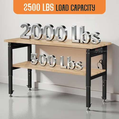 Miniatura 5 de SPECRAFT Banco de trabajo ajustable de 2 niveles de 48 x 20 pulgadas con 4 salidas de CA y 2 puertos USB, banco de trabajo resistente de capacidad