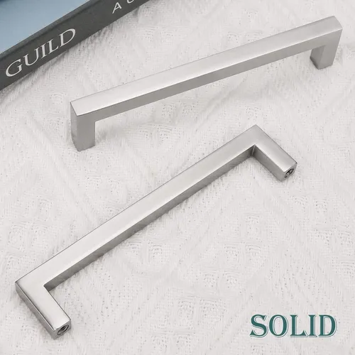 Miniatura 4 de GOBEKOR Paquete de 10 manijas sólidas de níquel cepillado para gabinetes de cocina con orificios centrales de 5 pulgadas, tiradores de cajón