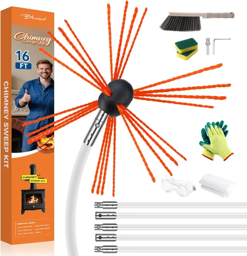 Miniatura 7 de Kit de deshollinador Bluesea de 4 piezas con varilla de nylon, accesorios para limpieza de chimenea con llave hexagonal y adaptador para taladro