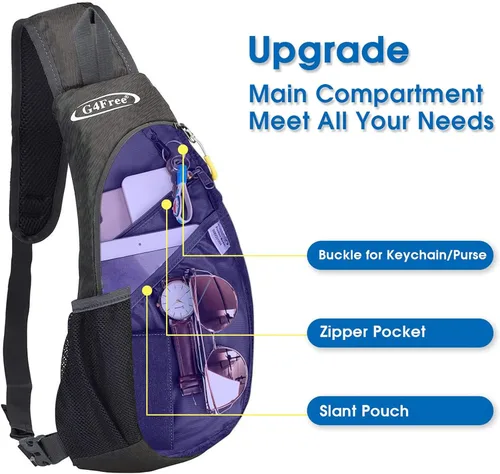 Miniatura 3 de G4Free - Bolso bandolera para hombres y mujeres, mochila pequeña de pecho y hombro ligera para viajes, actividades al aire libre y deportes (Morado)