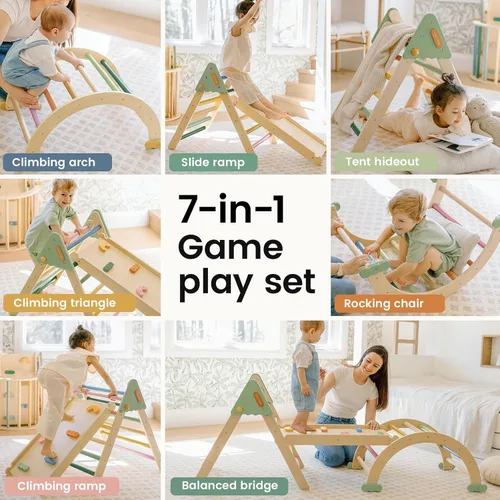 Miniatura 3 de Tiny Land Pikler - Juego de triángulos 7 en 1 plegable Montessori para niños pequeños, juguetes de escalada para interiores, parque infantil