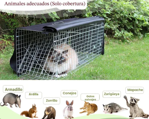 Miniatura 3 de Funda para jaula de animales vivos, trampa para gatos callejeros de 32 pulgadas, trampa plegable con puerta real para mapaches, zarigüeyas