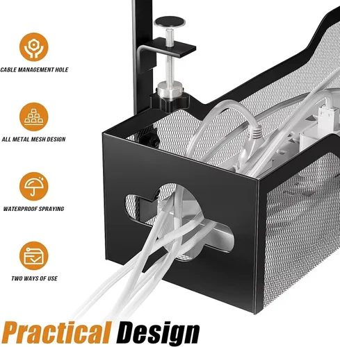 Miniatura 7 de Paquete de 2 bandejas para organizar cables debajo del escritorio, organizador de cables de 13.38 pulgadas sin taladros, organizador de cables