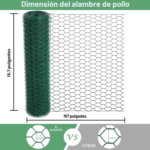 Miniatura 2 de Mklsit Alambre de pollo para arreglos florales, malla verde de 15.7 x 157 pulgadas, valla de 0.6 pulgadas hexagonal galvanizada con revestimiento