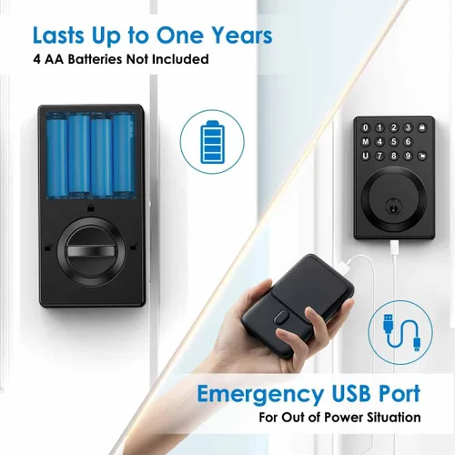 Miniatura 4 de Cerradura de Puerta de Entrada sin Llave con Teclado Pestillo Negro Mate con el Último Programa Simplificado de Un Toque y Seguridad Avanzada