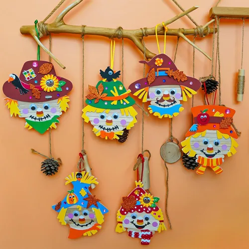 Miniatura 9 de Winlyn 24 juegos de manualidades de otoño para hacer cabezas de espantapájaros, palitos de palo, cabezas de espantapájaros, adornos de arte