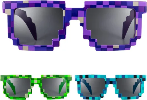 Miniatura 3 de Weewooday 15 pares de lentes de sol Pixel Retro Gamer Robot Pixel Gafas de sol pixeladas recuerdos de fiesta de cumpleaños para niños y adultos azul