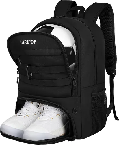 Miniatura 19 de LARIPOP Mochila de Fútbol, Bolsa de Fútbol con Soporte para Balón y Compartimento para Zapatos, Bolsas de Entrenamiento para Equipos Deportivos