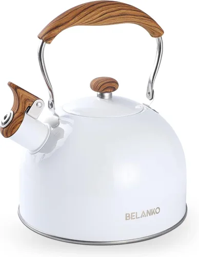 Miniatura 12 de Hervidor de Té, BELANKO 85 OZ / 2.5 Litros Hervidor de Té Silbante, Teteras para Estufa de Acero Inoxidable Grado Alimentario con Mango Plegable