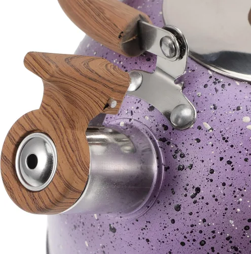Miniatura 4 de Tetera de té silbante, hervidor de agua de acero inoxidable con mango de madera, cubierta de boquilla de bloqueo, camping para inducción de gas