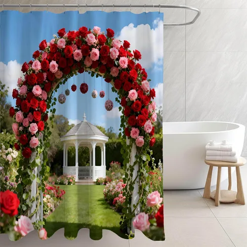Miniatura 10 de Cortina de ducha, tela impermeable para baño, cortinas decorativas para baño, hotel (cortina, hoja verde)