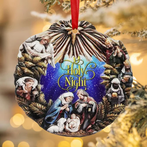 GEEMBI Regalos cristianos de Navidad para mujeres y hombres – O Holy Night Adornos navideños de natividad de porcelana 3D 2025 – Regalos religiosos