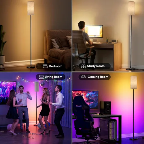 Miniatura 7 de PARTPHONER RGBIC - Lámpara de pie, 1000 lúmenes, lámpara de pie moderna inteligente con 16 millones de colores DIY y doble luz, lámpara de pie LED