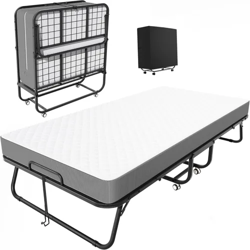 Miniatura 10 de INTERGREAT Cama plegable, cama portátil de tamaño individual de 75 x 38 pulgadas para adultos, camas plegables de metal para huéspedes con ruedas