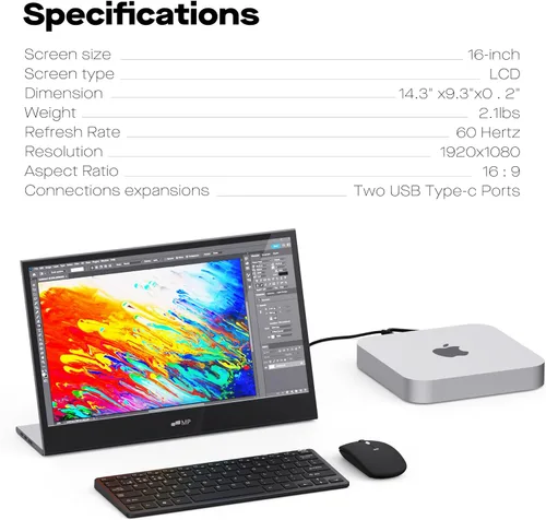 Miniatura 3 de Mobile Pixels Glance - Monitor portátil para laptop, pantalla FHD 1080P de 16 pulgadas, monitor portátil USB-C y HDMI, monitor de viaje