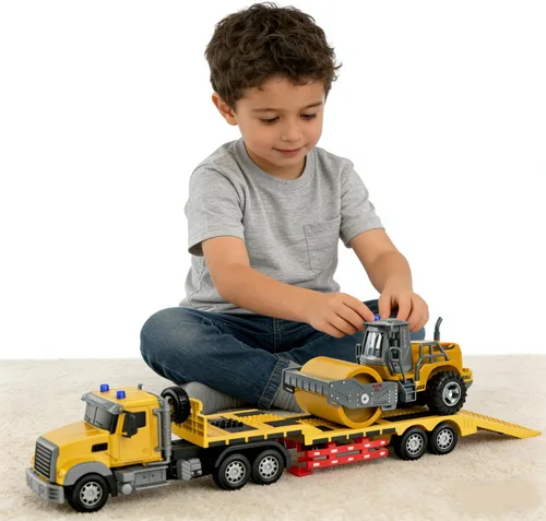 Miniatura 4 de Semirremolque de control remoto con remolque, tractor de ingeniería de semirremolque RC de 24 pulgadas con juguetes de rodillos de carretera, camión