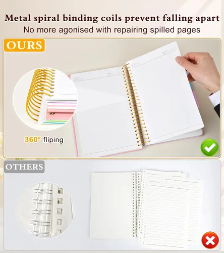 Miniatura 5 de Cuaderno de 5 asignaturas con rayas universitarias con pestañas divisorias de bolsillo removibles, cuaderno en espiral de 240 páginas de 8.5 x 11