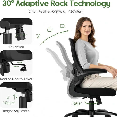 Miniatura 6 de Silla de oficina ergonómica – Silla de escritorio ergonómica – Silla de oficina cómoda de malla para el hogar con ruedas, soporte lumbar ajustable