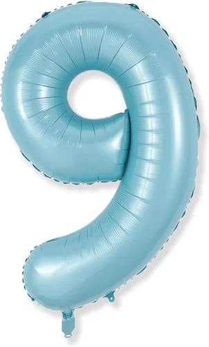 Miniatura 100 de Globos de número azul pastel de 40 pulgadas, globo gigante autoinflable de aluminio número 5 de cumpleaños para niños, globos azul bebé para hombres