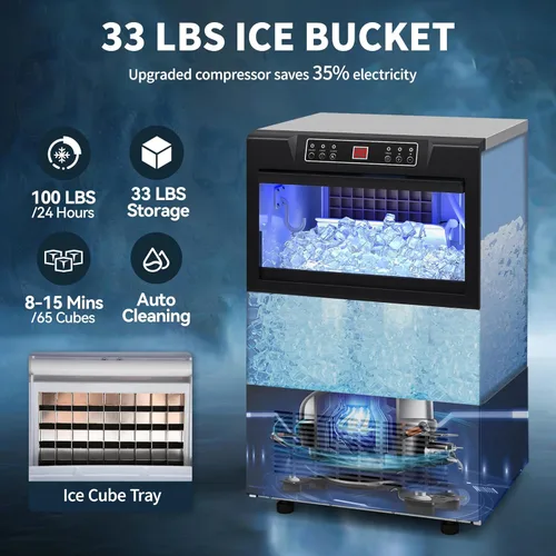 Miniatura 2 de YITAHOME Máquina para hacer hielo de 100 libras, máquina de hielo comercial bajo encimera, certificado ETL y DOE, grandes máquinas de hielo