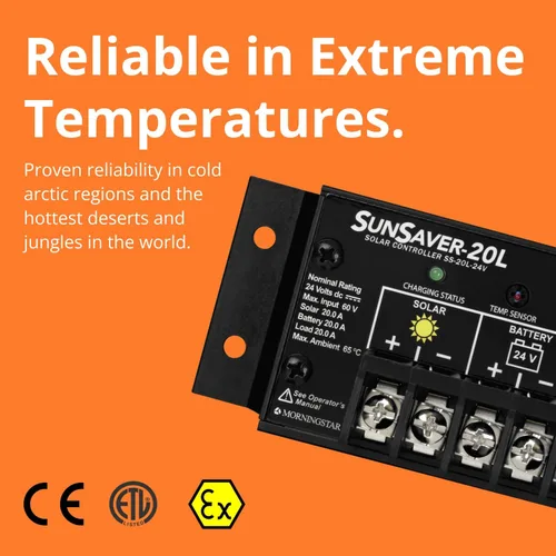 Miniatura 6 de Morningstar SunSaver 6A PWM Controlador de carga solar (SS-6L-12V) - Regulador de panel solar para baterías de 12V, carga de batería de cuatro