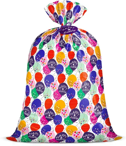 WRAPAHOLIC Bolsa de regalo de plástico grande de 56 pulgadas, globo colorido con diseño de confeti para cumpleaños, fiestas o celebraciones de 1