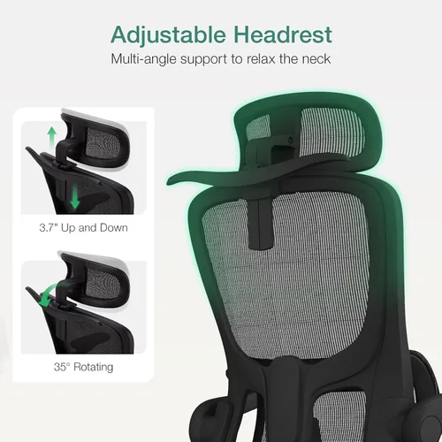 Miniatura 7 de Novilla Silla de oficina ergonómica, silla de escritorio de malla de respaldo alto con cojín de espuma moldeada gruesa, soporte lumbar ajustable