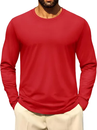 Miniatura 12 de Cotrasen - Camisetas básicas de manga larga para hombre, de algodón, con cuello redondo, transpirables, suaves y casuales
