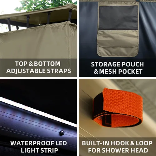 Miniatura 5 de ALL-TOP Toldo Cuarto de Ducha con Tapete de Piso Plegable, 3.3 pies x 3.3 pies, Refugio Privado Baño con Techo, Luz LED, Tubo de Drenaje, Baño