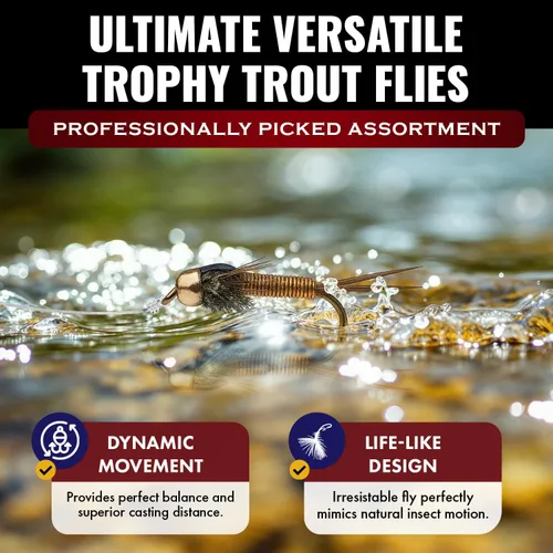 Miniatura 4 de RoxStar Fly Shop Trophy Trout - Paquete de 24 moscas húmedas y secas para trucha. Probado en todo el país para atrapar peces. Regalo de pesca