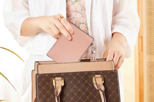 Miniatura 6 de Gostwo Mini cartera pequeña plegable para mujer con borla y bolsillo con cremallera para monedas, Rosa Con Llavero, Moda