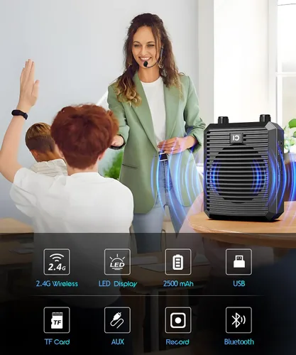 Miniatura 5 de SHIDU Amplificador de voz de 18 W para profesor con micrófono inalámbrico, altavoz Bluetooth portátil y megáfono, sistema amplificador de potencia