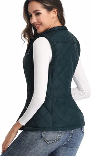 Miniatura 8 de LONGKING Chaleco de mujer, cuello alto, ligero, con cremallera, acolchado para mujer