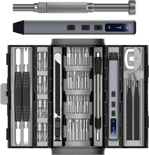 Miniatura 13 de LIFEGOO - Mini destornillador eléctrico, juego de destornilladores de precisión 58 en 1 con 50 puntas magnéticas, pantalla digital, kit
