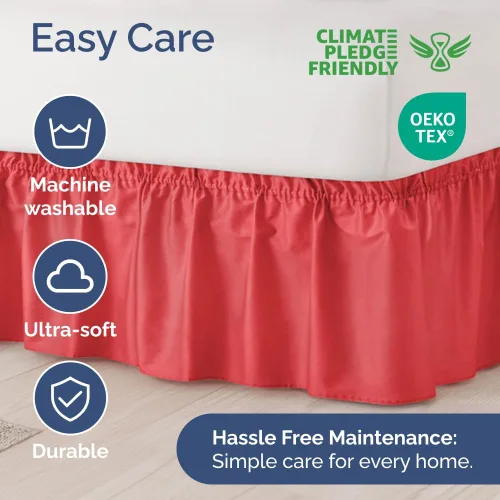Miniatura 6 de Falda de cama envolvente con volantes, color rojo, para camas de tamaño individual con altura de 30 cm CGK Linens - Falda de cama plisada con tela