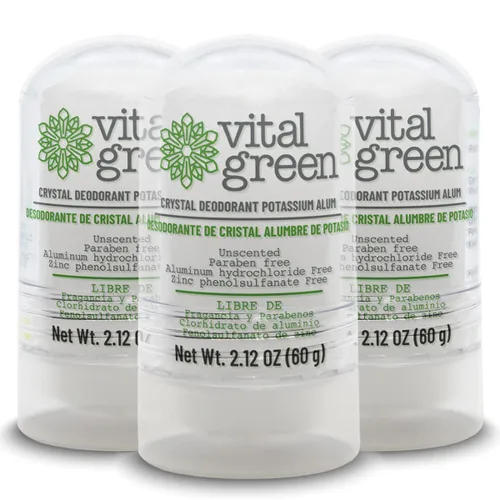 Vital Green Thai Crystal - Desodorante mineral sin perfume para hombres, mujeres y atletas, 2.12 oz / 60 g (3 unidades)