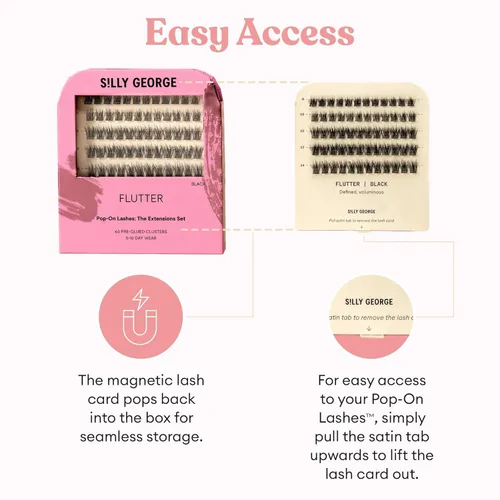 Miniatura 9 de Silly George Pestañas Pop-On - Racimos de Pestañas Postizas Prepegadas DIY de 1 Paso, Extensiones de Aspecto Natural, Negro - Flutter, Juego de 5-7