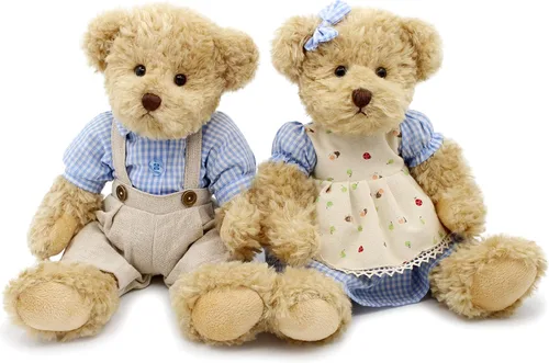 oits cute Paquete de 2 osos de peluche, lindo animal de peluche, regalo para parejas, juguete de peluche suave de 11 pulgadas (ropa a cuadros azules)