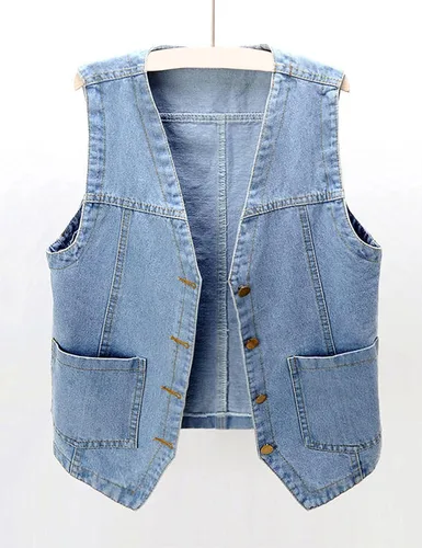 Miniatura 2 de Peaceglad Chaleco de mezclilla casual para mujer, cuello en V, parte delantera abierta, con botones, sin mangas, con bolsillos